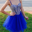 Royal Blue tulle with Beaded Spaghetti Strap Sweetheart neck HOCO Dresses,apd1538