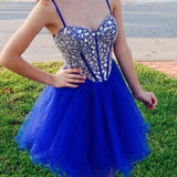 Royal Blue tulle with Beaded Spaghetti Strap Sweetheart neck HOCO Dresses,apd1538-SheerGirl