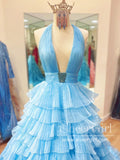 Ruffled Organza Ball Gown V Neckline Long Prom Dress with Sweep Train ARD2718-SheerGirl