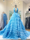 Ruffled Organza Ball Gown V Neckline Long Prom Dress with Sweep Train ARD2718-SheerGirl