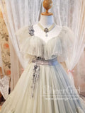 Ruffled Tulle Pleated Bodice Layered Cute Grey Ball Gown Prom Dress Wedding Dress AWD1941-SheerGirl