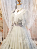 Ruffled Tulle Pleated Bodice Layered Cute Grey Ball Gown Prom Dress Wedding Dress AWD1941-SheerGirl