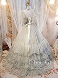 Ruffled Tulle Pleated Bodice Layered Cute Grey Ball Gown Prom Dress Wedding Dress AWD1941-SheerGirl