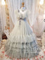 Ruffled Tulle Pleated Bodice Layered Cute Grey Ball Gown Prom Dress Wedding Dress AWD1941