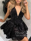 Sarkly Sequins A Line Mini Prom Dress V Neck Homecoming Dress ARD2778