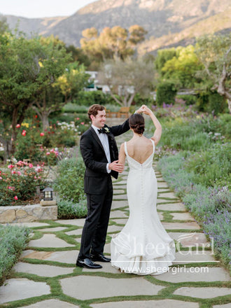 Satin Wedding Dress with Square Neck Modest Mermaid Bridal Dress AWD1847-SheerGirl