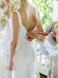 Satin Wedding Dress with Square Neck Modest Mermaid Bridal Dress AWD1847-SheerGirl