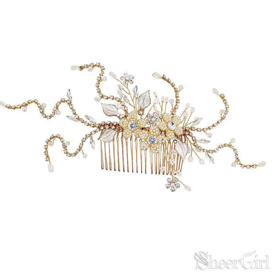 Scattered Crystal Floral Silver Bridal Comb ACC1137-SheerGirl