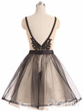 See Through Black Lace Short Dresses A Line V Neck Vintage Homecoming Dresses ARD2464-SheerGirl