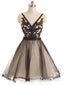 See Through Black Lace Short Dresses A Line V Neck Vintage Homecoming Dresses ARD2464