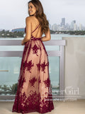 See Through Floral Lace V Neckline A Line Spaghetti Straps Floor Length Prom Dress ARD2577-SheerGirl