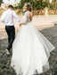 See Through Half Sleeve Ivory Country Wedding Dresses Backless Tulle Wedding Dress AWD1268