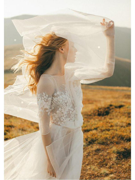 long sleeve hippie wedding dress Unique Bat Sleeves Allover Lace Bohemian Wedding Dress QW2681 US4 / Custom Color