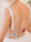 See Through Ivory Stars Lace Pattern Bridal Dress Unique Edgy Fashion Wedding Dresses AWD1646-SheerGirl