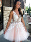 Průhledné krajkové aplikované šaty Homecoming Dress Krátké Hoco šaty s výstřihem do V ARD1556 