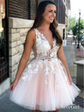 See Through Lace Appliqued Homecoming Dresses V Neck Short Hoco Dress ARD1556-SheerGirl