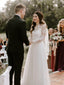 See Through Lace Bodice Boho Wedding Dresses LongSleeve Wedding Dresses AWD1362