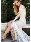 See Through Lace Mermaid Wedding Dresses Long Sleeve Beach Wedding Dress AWD1203-SheerGirl
