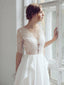 See Through Lace Top Beach Wedding Dresses Half Sleeve Simple Wedding Dress AWD1184