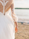 See Through Long Sleeve Beach Wedding Dresses Cheap Tulle Bridal Dress AWD1204-SheerGirl