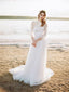 See Through Long Sleeve Beach Wedding Dresses Cheap Tulle Bridal Dress AWD1204