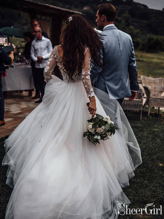 Long Sleeve Sheath Wedding Dresses Simple Modest Country Wedding Dress –  SheerGirl