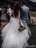 See Through Long Sleeve Boho Wedding Dresses Lace Applique Bridal Dress AWD1327-SheerGirl
