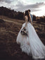 See Through Long Sleeve Boho Wedding Dresses Lace Applique Bridal Dress AWD1327