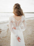 See Through Long Sleeve Lace Appliqued Ivory Beach Wedding Dresses AWD1195-SheerGirl