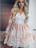 See Through Long Sleeve Lace Homecoming Dresses Vintage Short Prom Dress ARD1543-SheerGirl