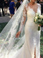 See Through Long Sleeve Lace Wedding Dresses Mermaid Wedding Dress with Slit AWD1234
