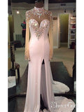 See Through Long Sleeve Pink Mermaid Prom Dresses Sparkly High Neck Formal Dress ARD1454-SheerGirl