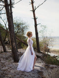 See Through Long Sleeve White Beach Wedding Dresses with Slit AWD1210-SheerGirl