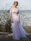 See Through Long Sleeve White Beach Wedding Dresses with Slit AWD1210