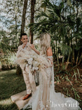 See Through Mermaid Wedding Gown Ivory Lace Fringe Long Sleeves Wedding Dress AWD1645-SheerGirl