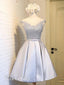 See Through Neckline Appliqued Bodice Homecoming Dress Light Blue Short Prom Dresses ARD2442
