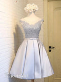 See Through Neckline Appliqued Bodice Homecoming Dress Light Blue Short Prom Dresses ARD2442-SheerGirl