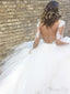 Vestido de novia transparente de encaje con cuello en V, vestidos de novia con parte inferior de tul y cordones sin espalda AWD1619 