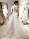 See Through Vintage Lace Wedding Dresses Ball Gown with Sleeves AWD1335-SheerGirl