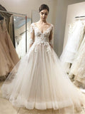 See Through Vintage Lace Wedding Dresses Ball Gown with Sleeves AWD1335-SheerGirl