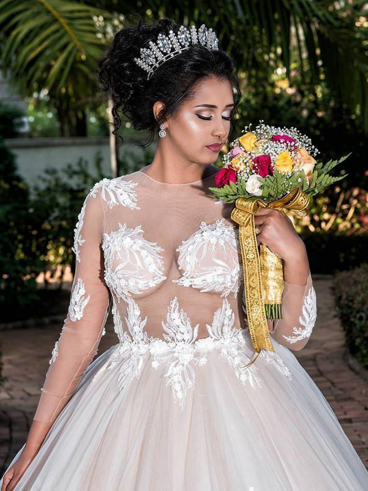 See Through Wedding Dresses with Sleeves Lace Applique Vintage Wedding Dresses APD3492-SheerGirl