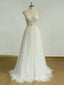 See-through Lace Bodice A-line Ivory Tulle Cheap Bridal Gowns SWD0022