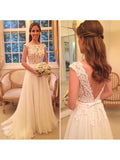 See-through Lace Top Beach Wedding Dress Chiffon Summer Bridal Dress apd2220-SheerGirl