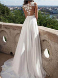 See-through Lace appliqued Chiffon Beach Wedding Dresses with Slit,apd2679-SheerGirl