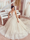 Sequins Lace Vintage Wedding Gown Ball Gown V Neck Wedding Dress AWD1875-SheerGirl