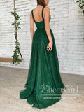 Sequins Tulle Ball Gown Party Dress Crystal Straps Floor Length Sparkly Prom Dress ARD2699-SheerGirl