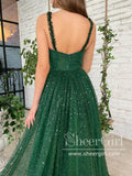 Sequins Tulle Ball Gown Party Dress Crystal Straps Floor Length Sparkly Prom Dress ARD2699-SheerGirl