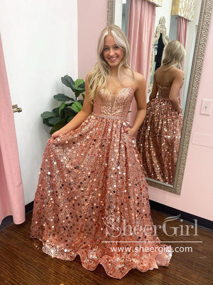 Sequins Tulle Ball Gown Party Dress Sweetheart Neckline Sparkly Prom Dress ARD2700-SheerGirl
