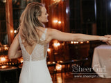 Sequins & Vine Lace Mermaid Gown with Deep V-Neck Front Slit Wedding Dress AWD1787-SheerGirl