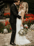 Sequins & Vine Lace Mermaid Gown with Deep V-Neck Front Slit Wedding Dress AWD1787-SheerGirl
